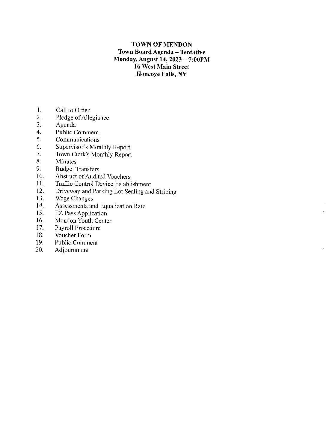 Special Town Board Meeting