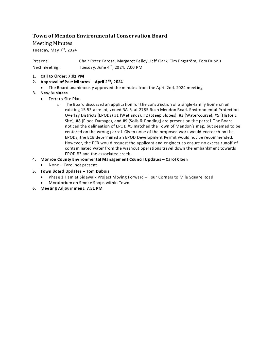 Special Town Board Meeting